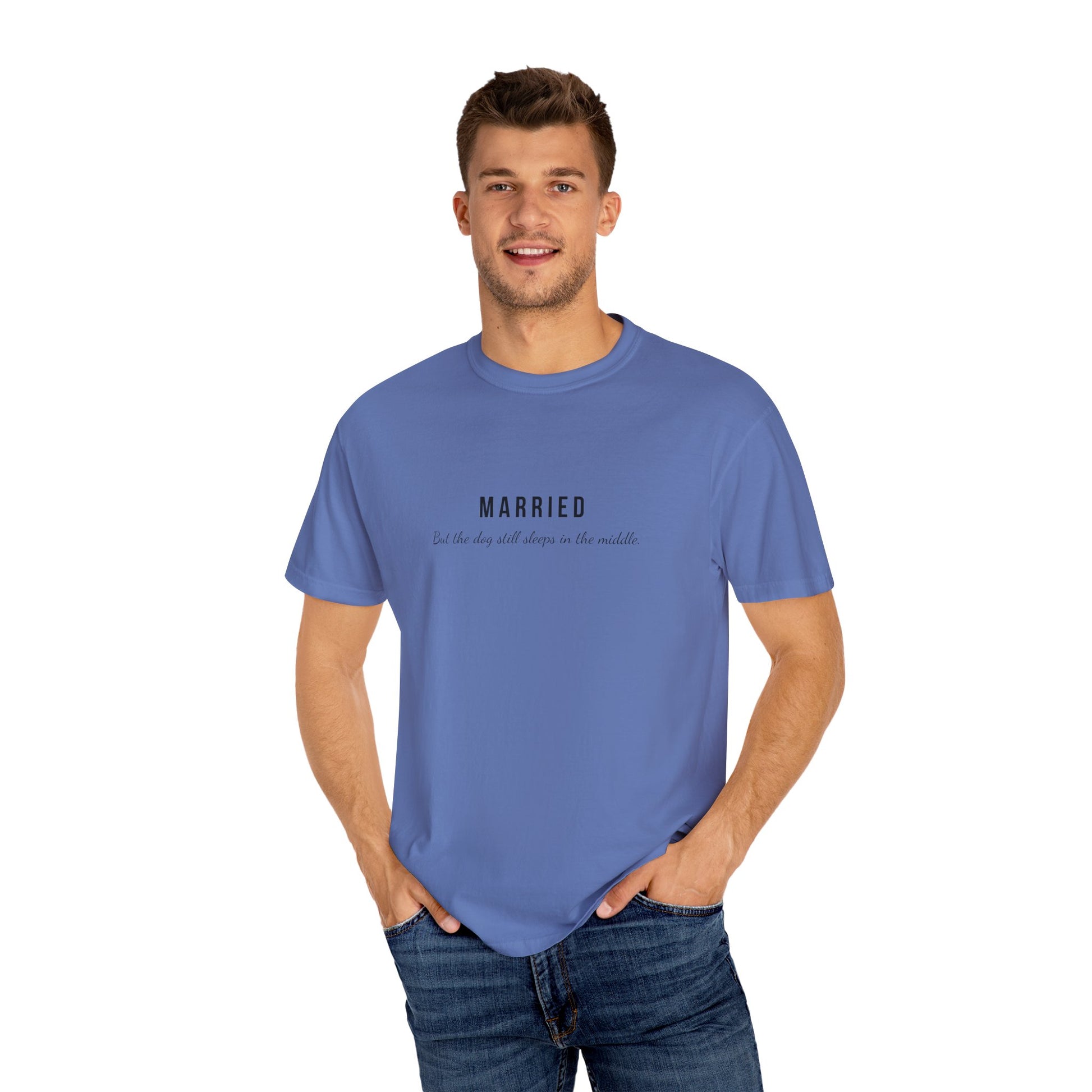 Comfort Colors® Married Dog in the Middle Funny T-Shirt - Pet Lover Tee, Unisex Tee, Garment-Dyed Shirt, Dog Lover Gift, Cute Dog Tee
