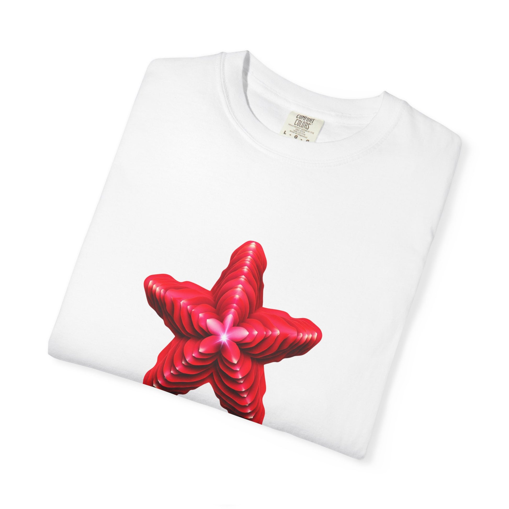 Comfort Colors® Red Star Flower T-shirt - Bold Artistic Graphic Tee, Red Star Tee, Flower Graphic Shirt, Bold Artistic Tee, Unique Pattern