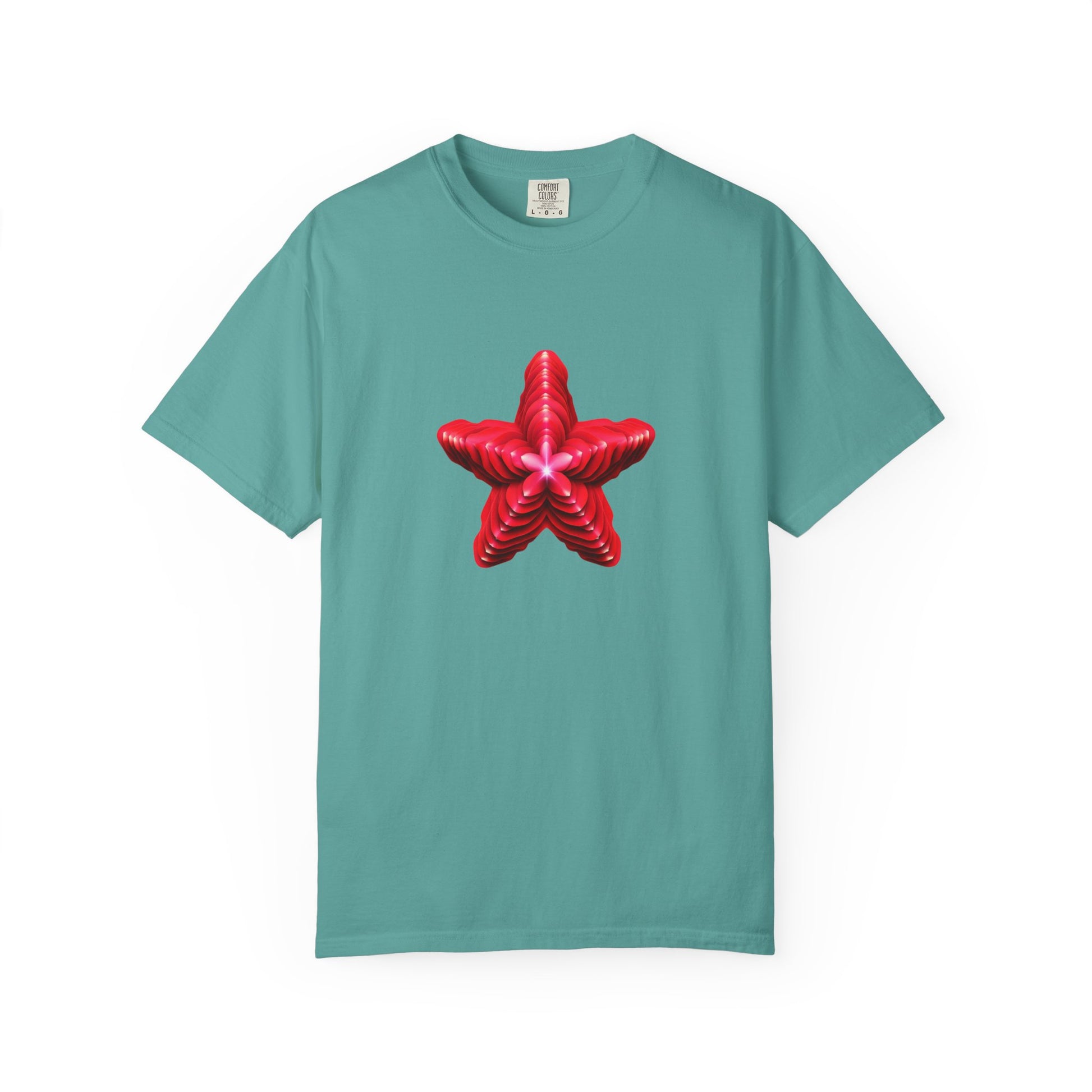 Comfort Colors® Red Star Flower T-shirt - Bold Artistic Graphic Tee, Red Star Tee, Flower Graphic Shirt, Bold Artistic Tee, Unique Pattern