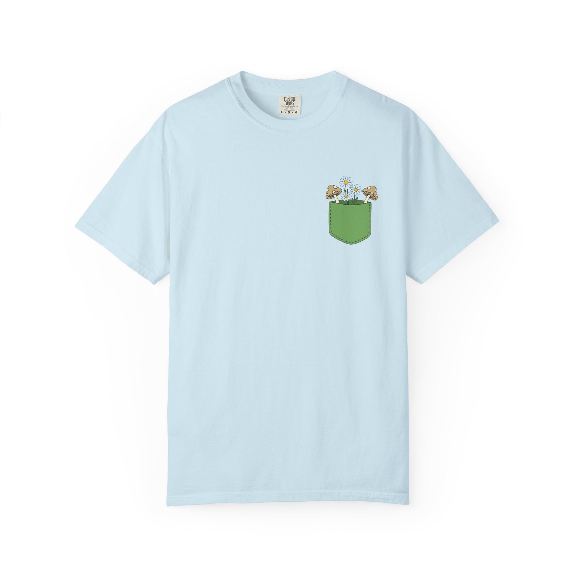 Comfort Colors, Mushroom and Daisy Pocket T-Shirt, Cute Nature Kawaii Tee,  Unisex Garment-Dyed Tee, Flower Lover Shirt