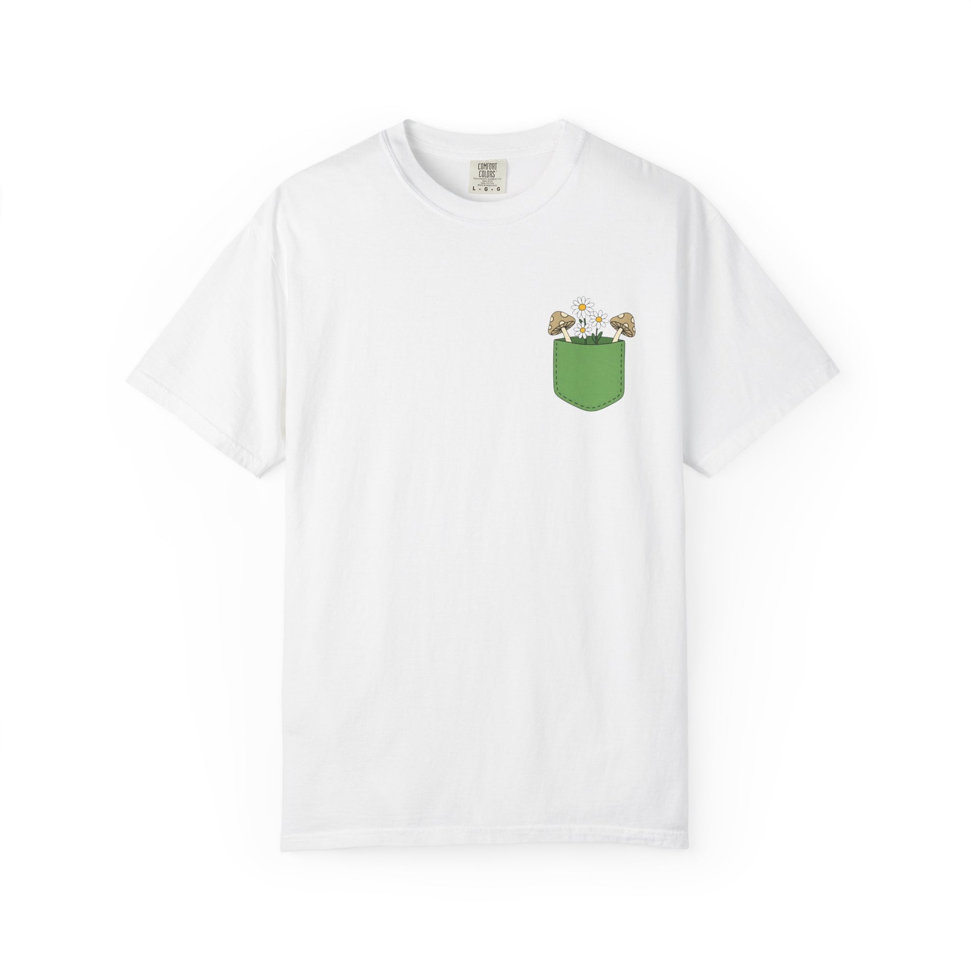 Comfort Colors, Mushroom and Daisy Pocket T-Shirt, Cute Nature Kawaii Tee,  Unisex Garment-Dyed Tee, Flower Lover Shirt