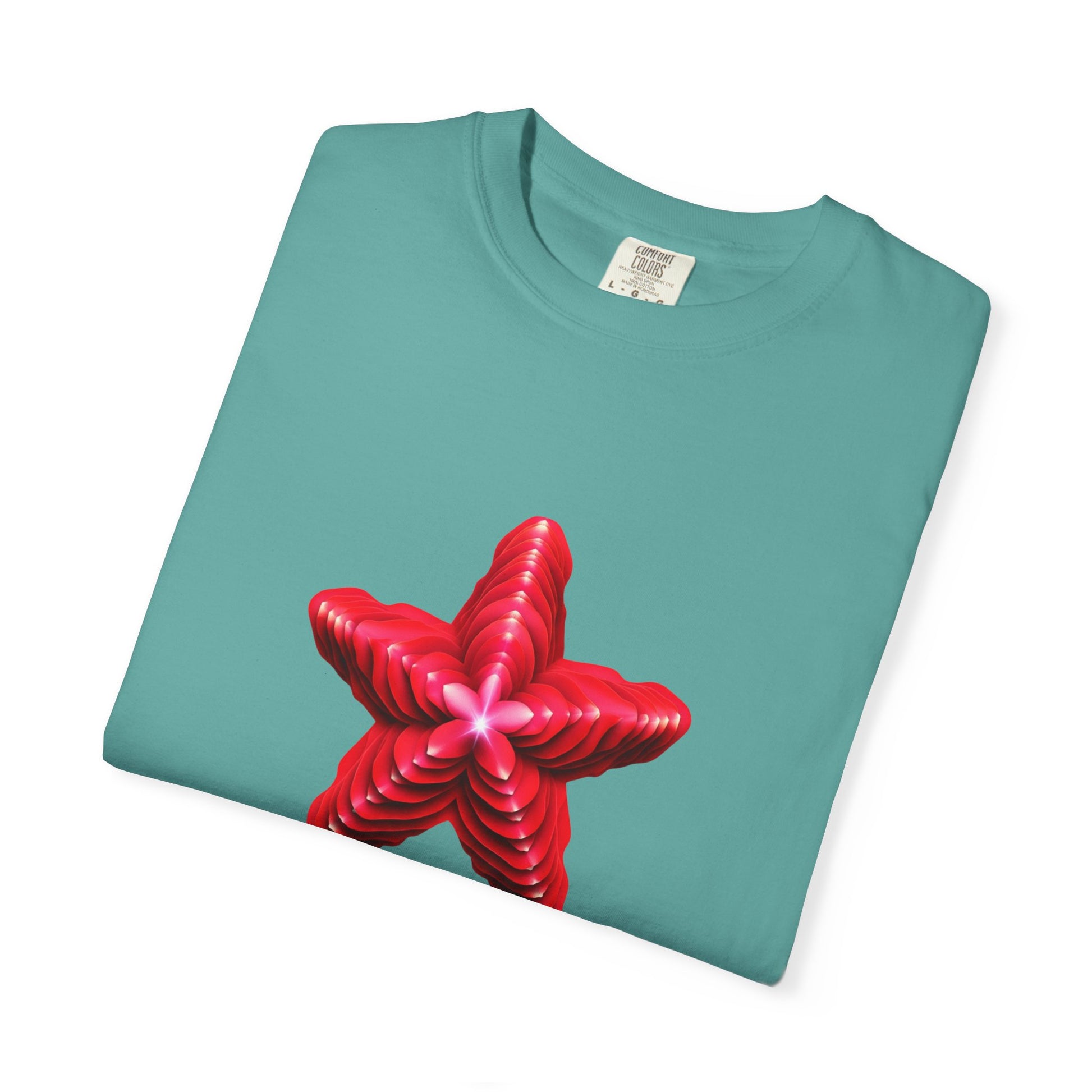 Comfort Colors® Red Star Flower T-shirt - Bold Artistic Graphic Tee, Red Star Tee, Flower Graphic Shirt, Bold Artistic Tee, Unique Pattern