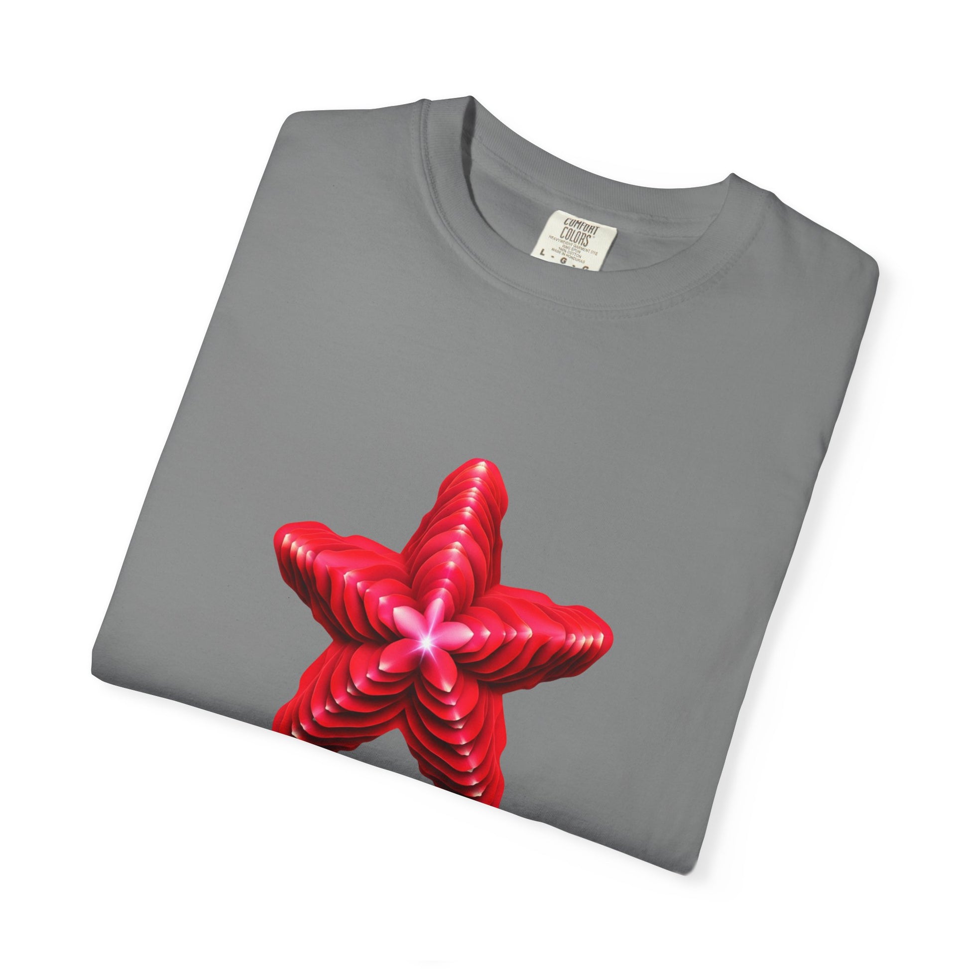 Comfort Colors® Red Star Flower T-shirt - Bold Artistic Graphic Tee, Red Star Tee, Flower Graphic Shirt, Bold Artistic Tee, Unique Pattern