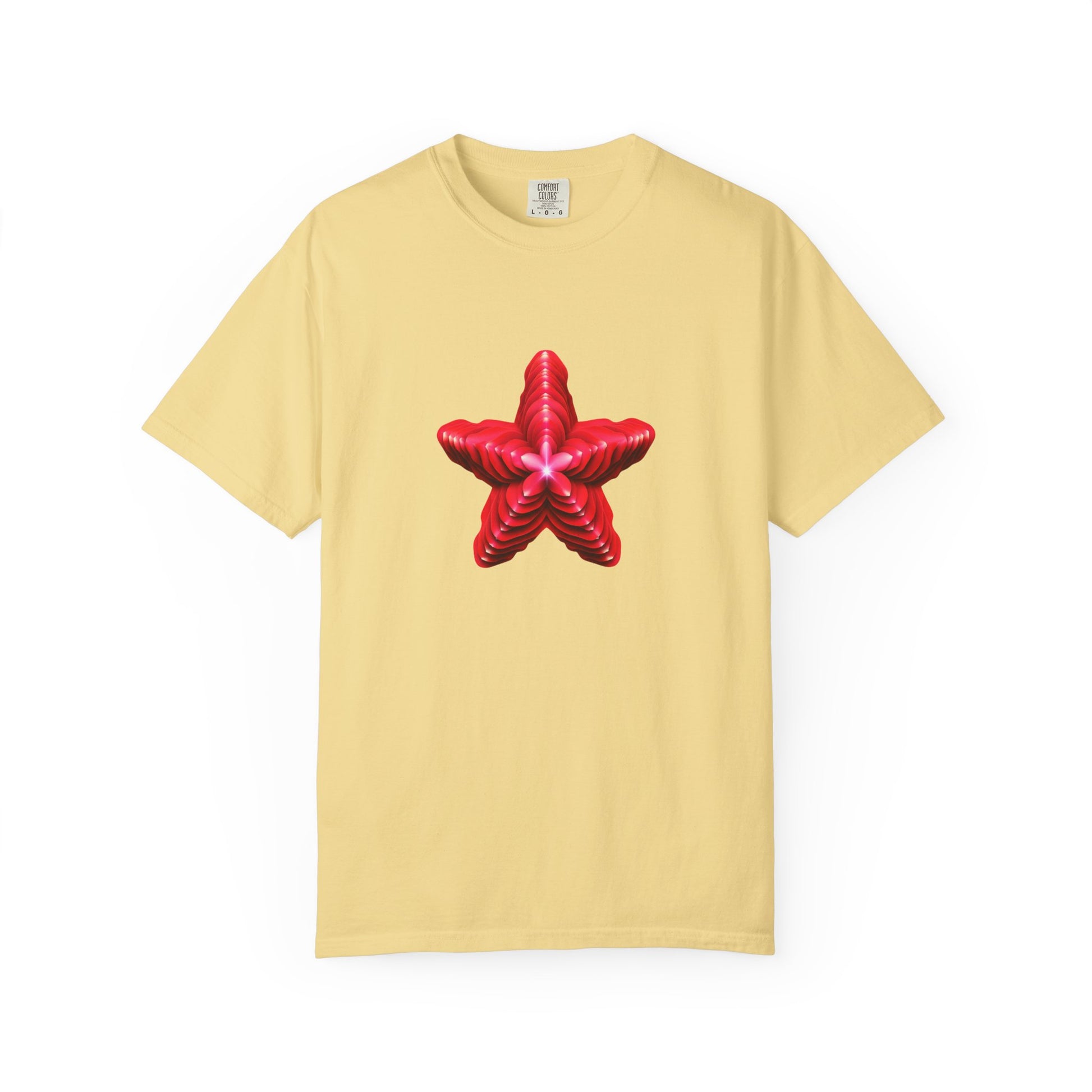 Comfort Colors® Red Star Flower T-shirt - Bold Artistic Graphic Tee, Red Star Tee, Flower Graphic Shirt, Bold Artistic Tee, Unique Pattern