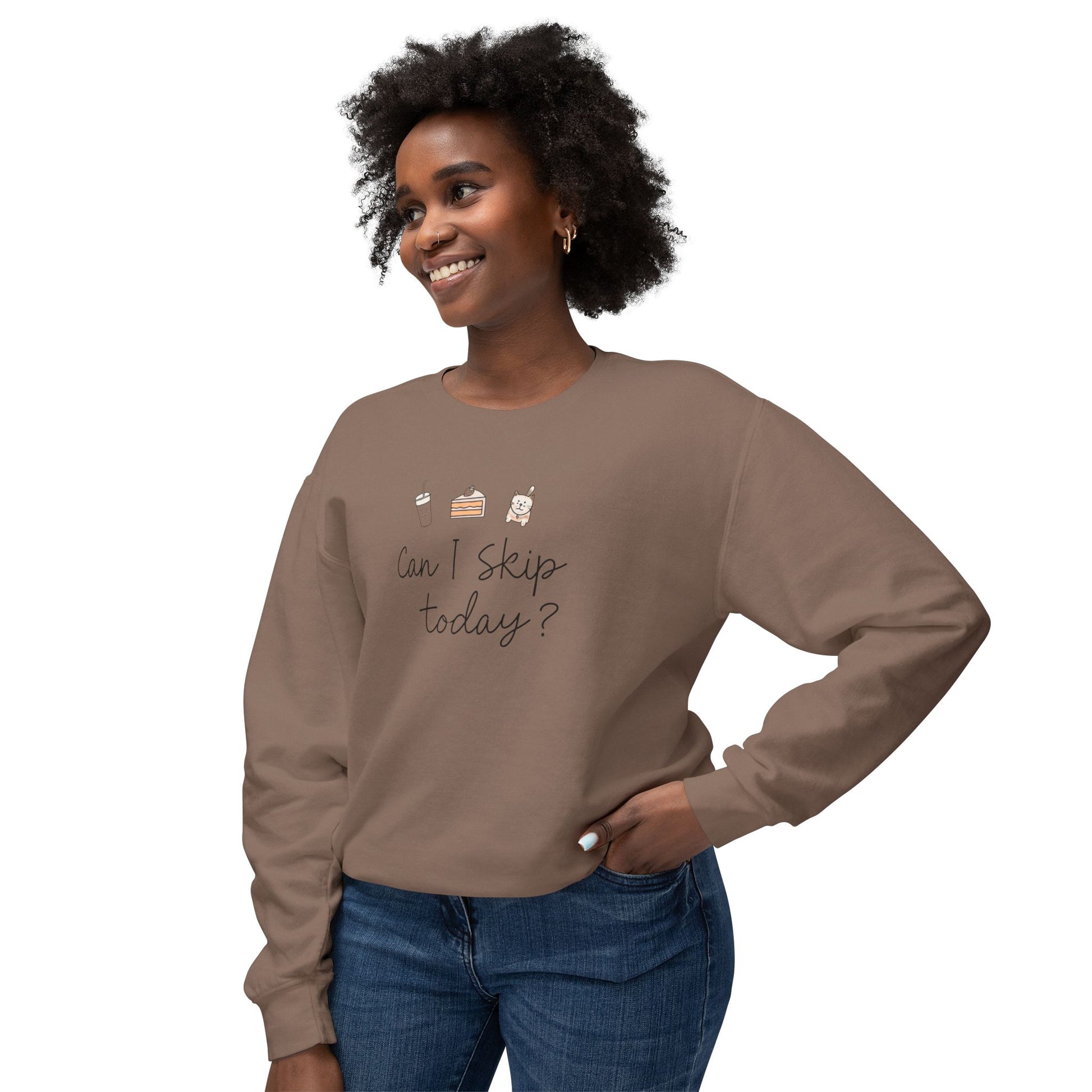 Can I Skip Today | Sarcastic Quote Lightweight Crewneck Sweatshirt, Humor Graphic Sweatshirt, Funny Introvert Sweatshirt, Sweatshirt, Unisex