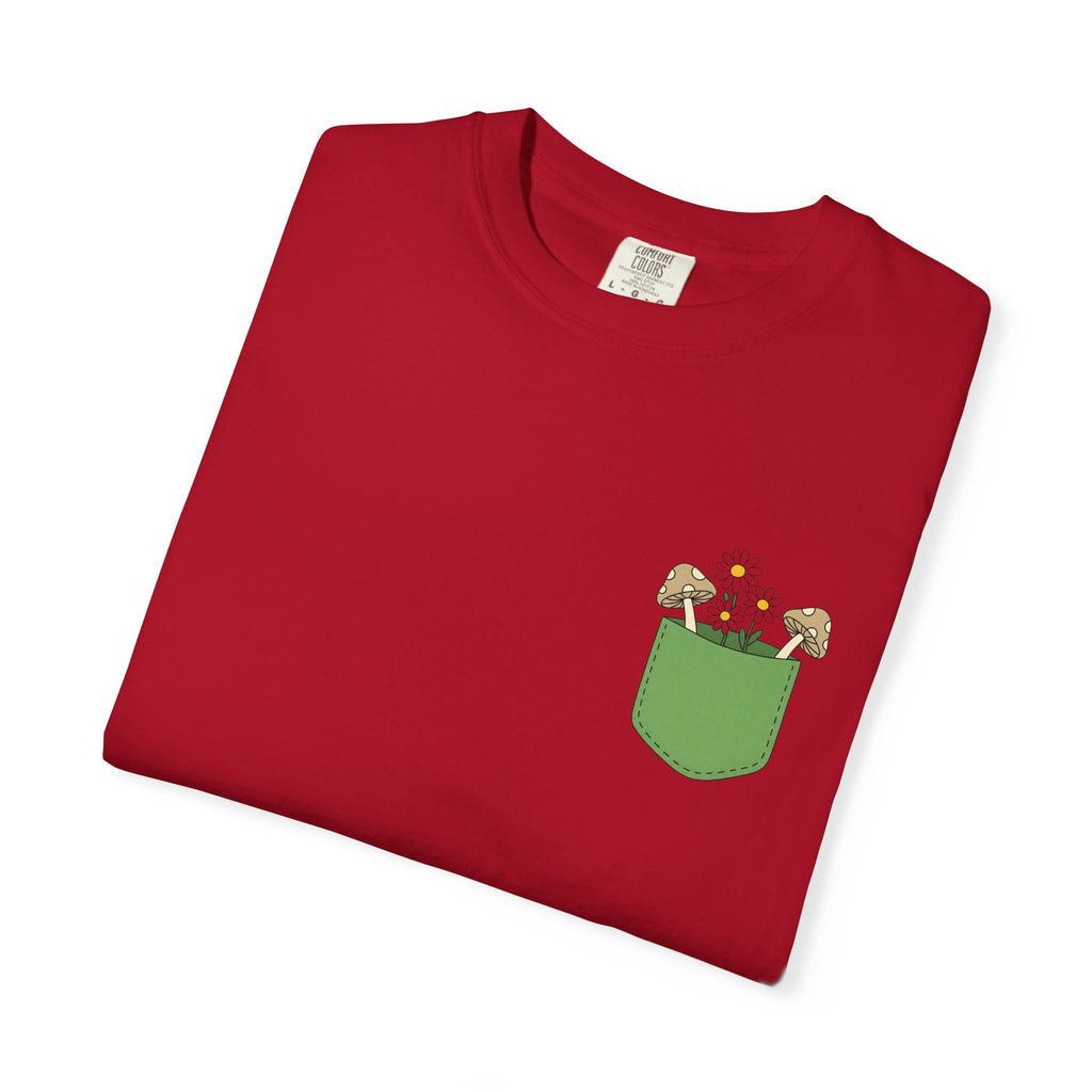 Comfort Colors, Mushroom and Daisy Pocket T-Shirt, Cute Nature Kawaii Tee,  Unisex Garment-Dyed Tee, Flower Lover Shirt