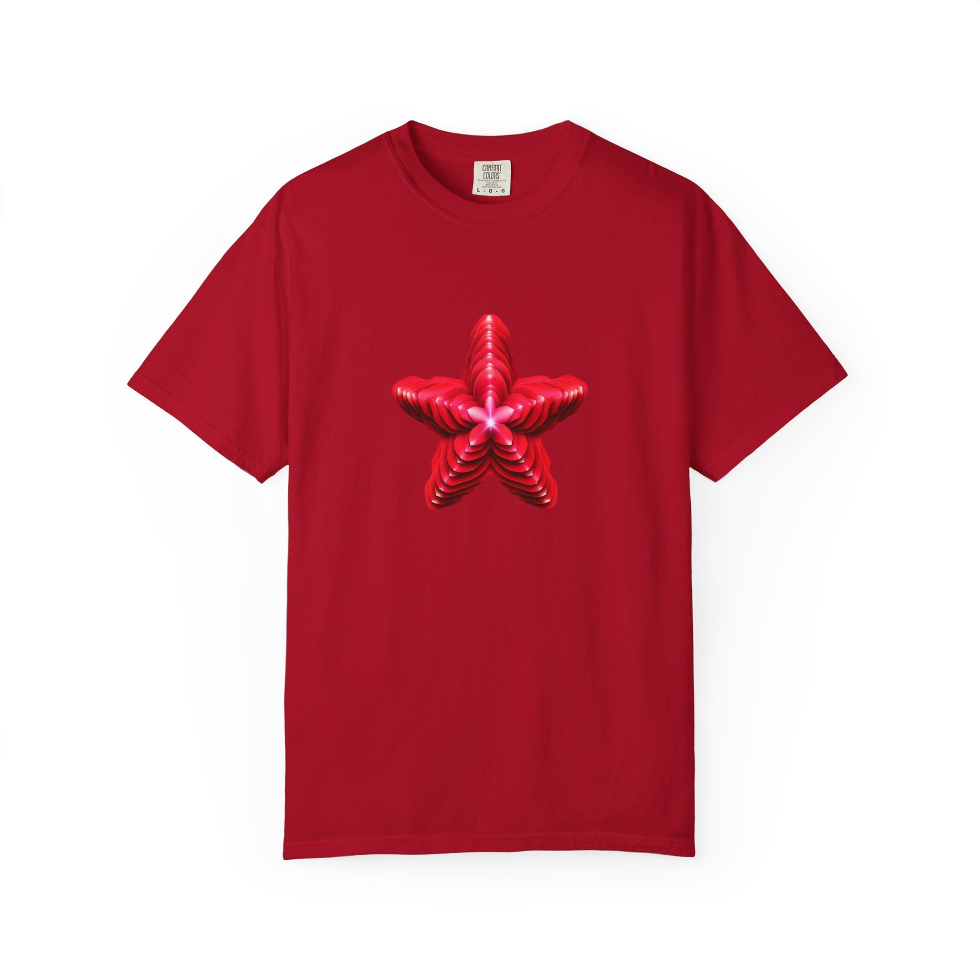 Comfort Colors® Red Star Flower T-shirt - Bold Artistic Graphic Tee, Red Star Tee, Flower Graphic Shirt, Bold Artistic Tee, Unique Pattern