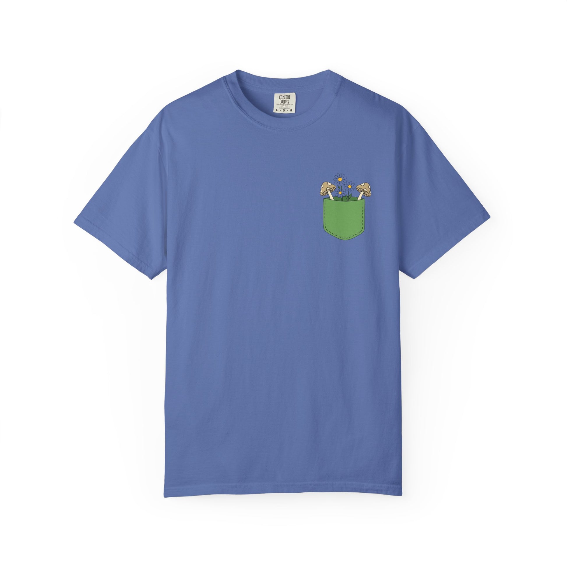 Comfort Colors, Mushroom and Daisy Pocket T-Shirt, Cute Nature Kawaii Tee,  Unisex Garment-Dyed Tee, Flower Lover Shirt