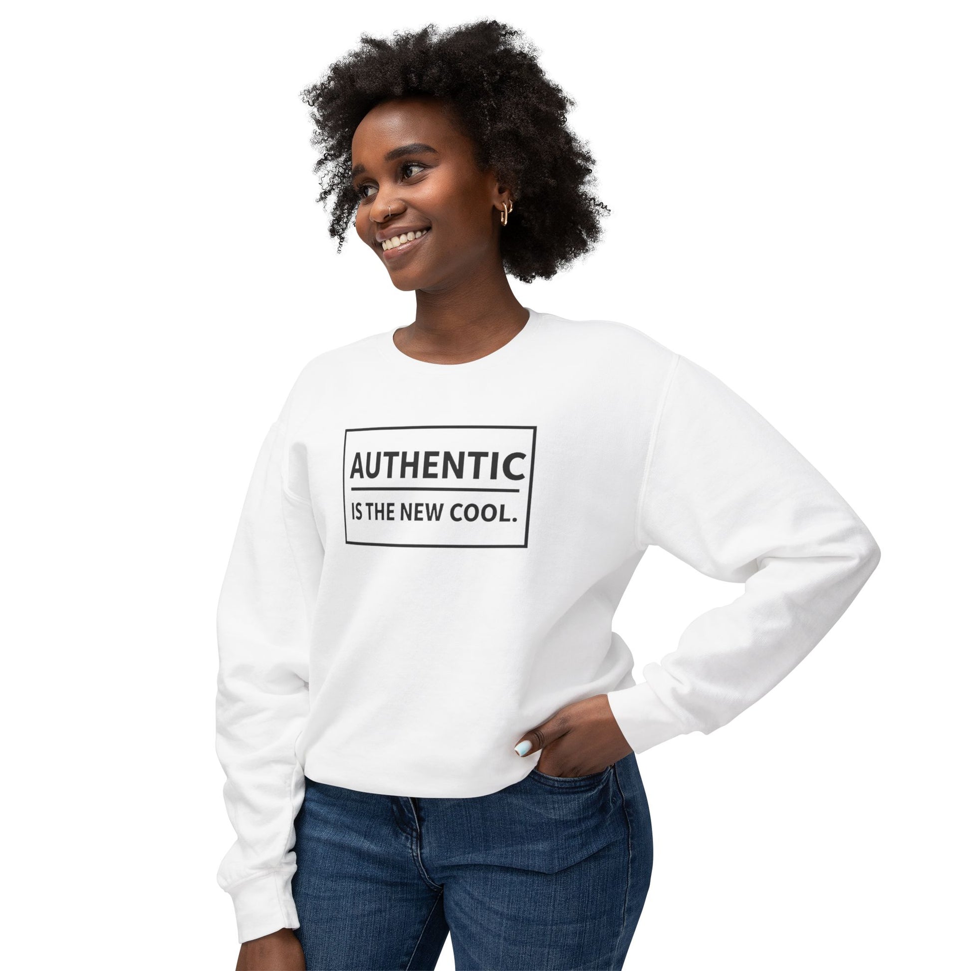 Authentic Is The New Cool Unisex Lightweight Crewneck Sweatshirt, Valentine Day Gift for her, Trendy Pullover Jumper, Hipster Fashion Top,