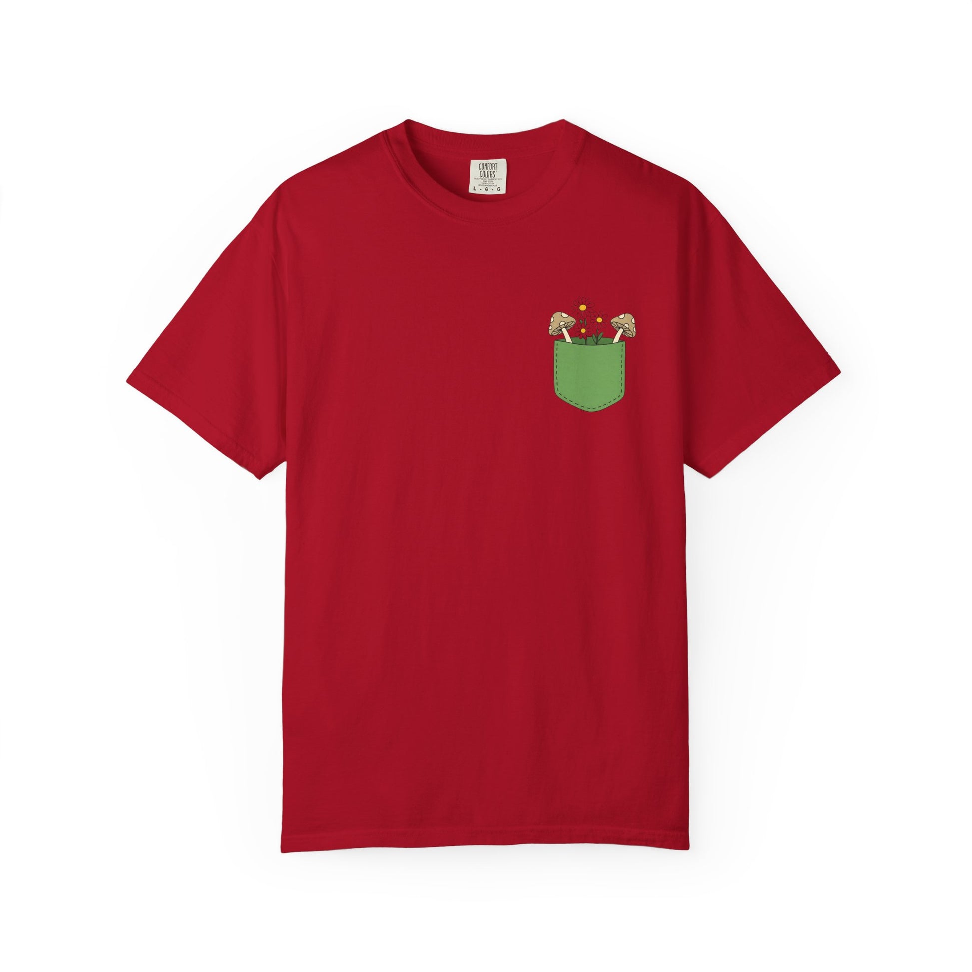 Comfort Colors, Mushroom and Daisy Pocket T-Shirt, Cute Nature Kawaii Tee,  Unisex Garment-Dyed Tee, Flower Lover Shirt