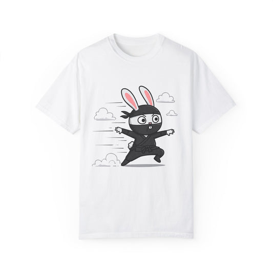 Ninja Rabbit Bunny T-shirt, Funny Cute Bunny Tee, Unisex Garment-Dyed Shirt, Ninja Theme Shirt, Rabbit Lover Gift, Animal Graphic Tee