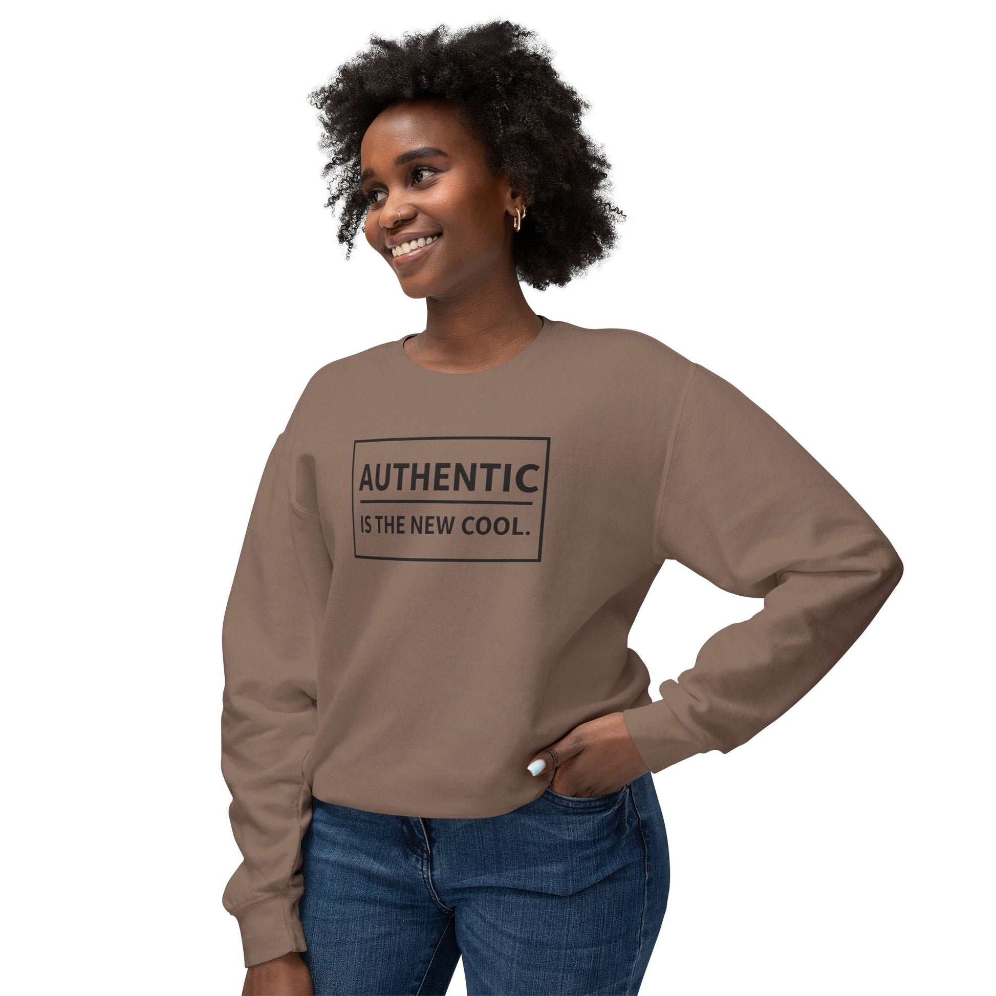 Authentic Is The New Cool Unisex Lightweight Crewneck Sweatshirt, Valentine Day Gift for her, Trendy Pullover Jumper, Hipster Fashion Top,