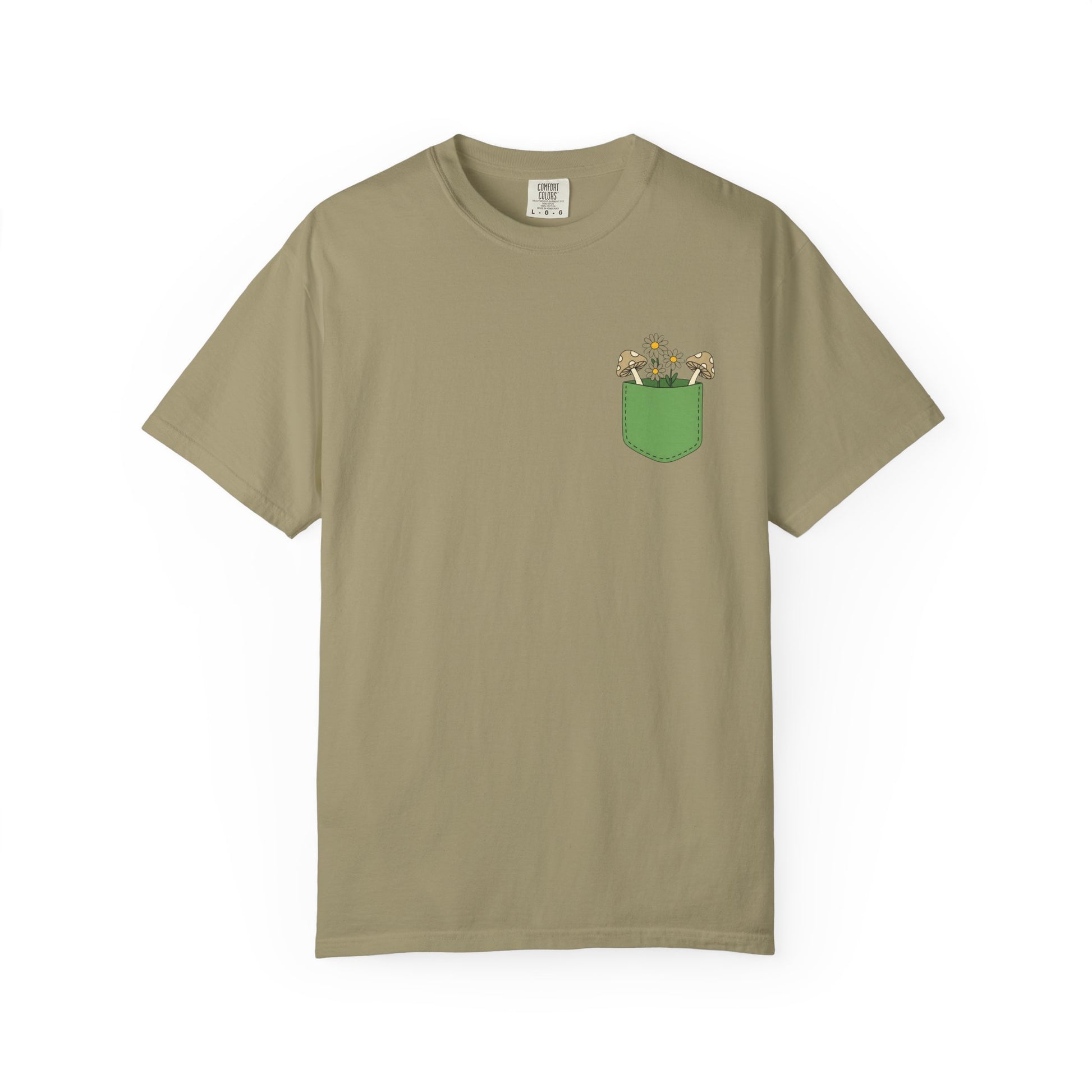 Comfort Colors, Mushroom and Daisy Pocket T-Shirt, Cute Nature Kawaii Tee,  Unisex Garment-Dyed Tee, Flower Lover Shirt