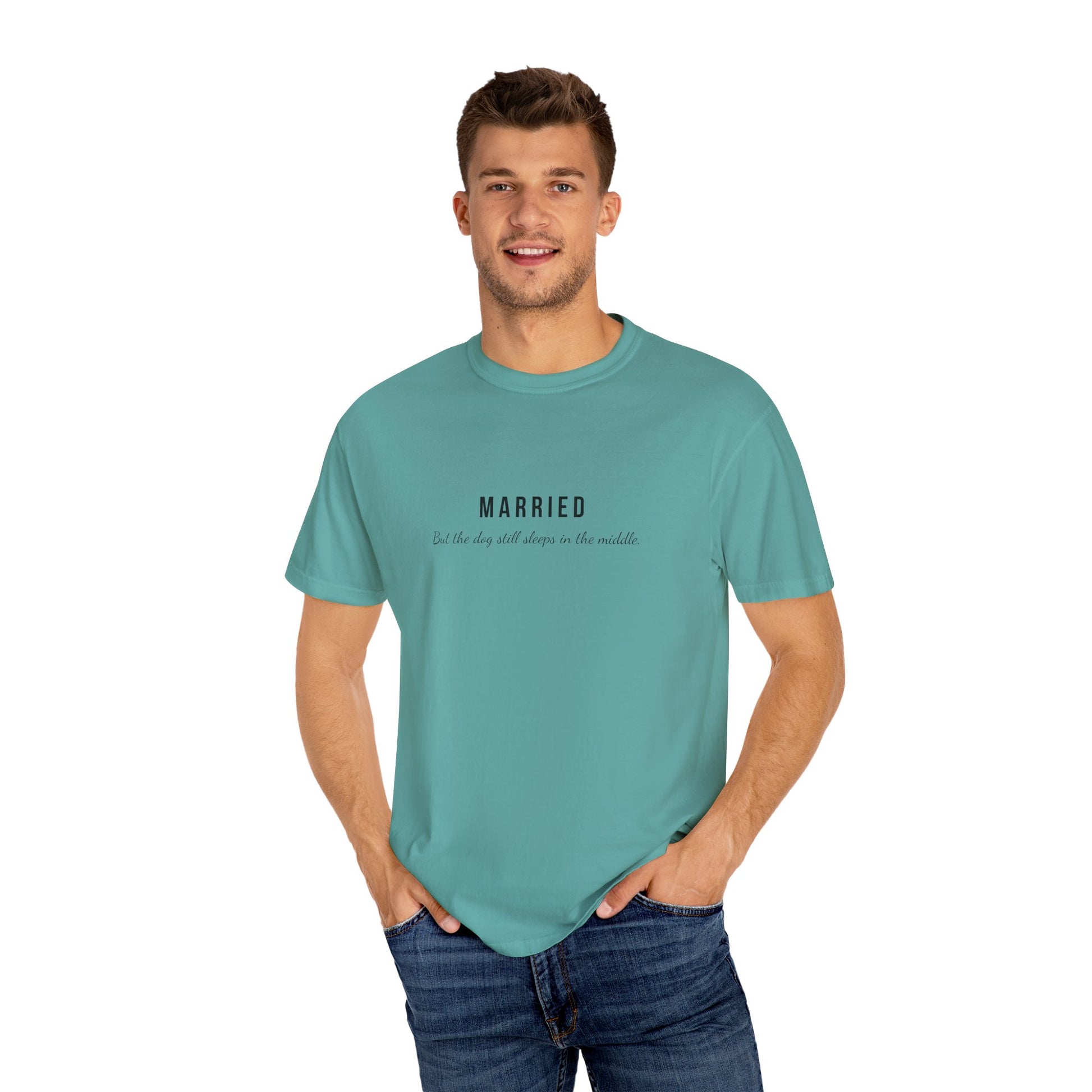 Comfort Colors® Married Dog in the Middle Funny T-Shirt - Pet Lover Tee, Unisex Tee, Garment-Dyed Shirt, Dog Lover Gift, Cute Dog Tee