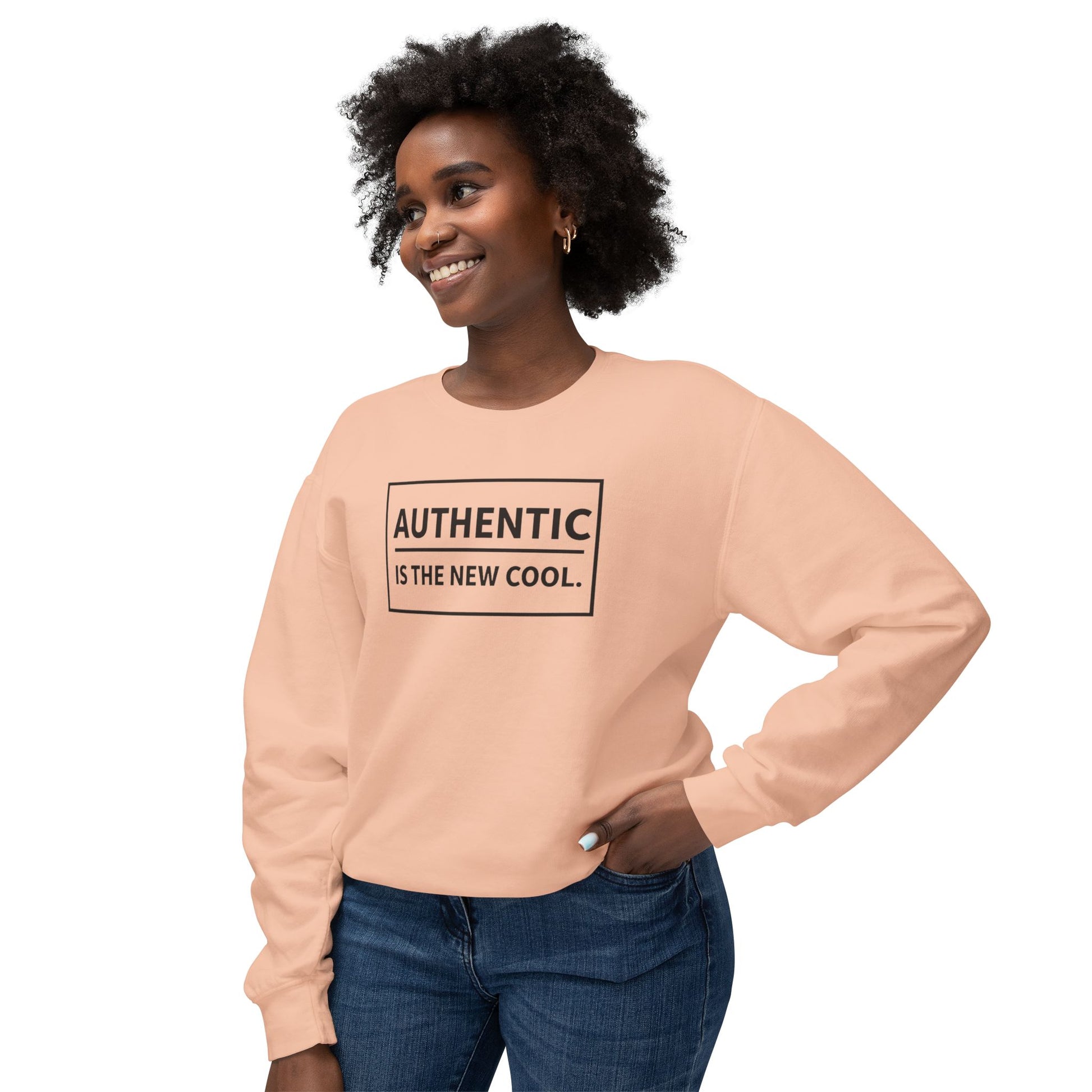 Authentic Is The New Cool Unisex Lightweight Crewneck Sweatshirt, Valentine Day Gift for her, Trendy Pullover Jumper, Hipster Fashion Top,