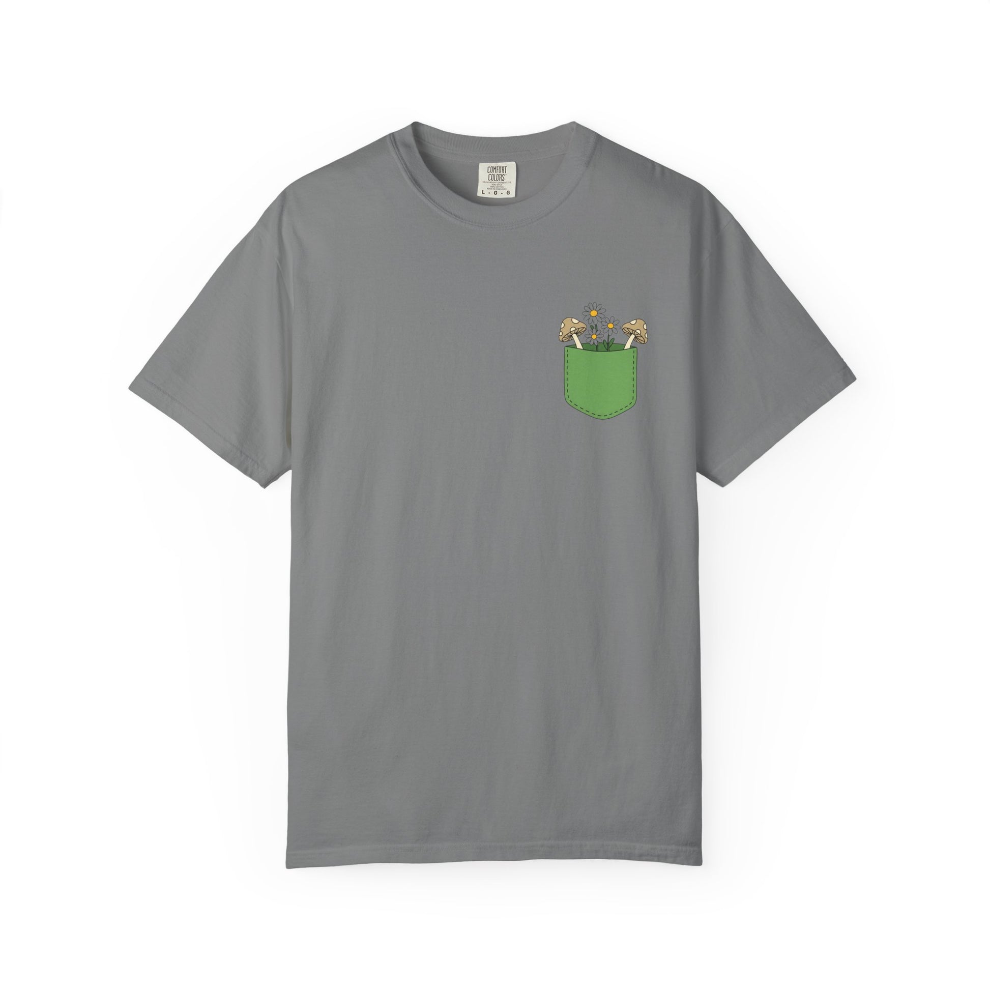 Comfort Colors, Mushroom and Daisy Pocket T-Shirt, Cute Nature Kawaii Tee,  Unisex Garment-Dyed Tee, Flower Lover Shirt