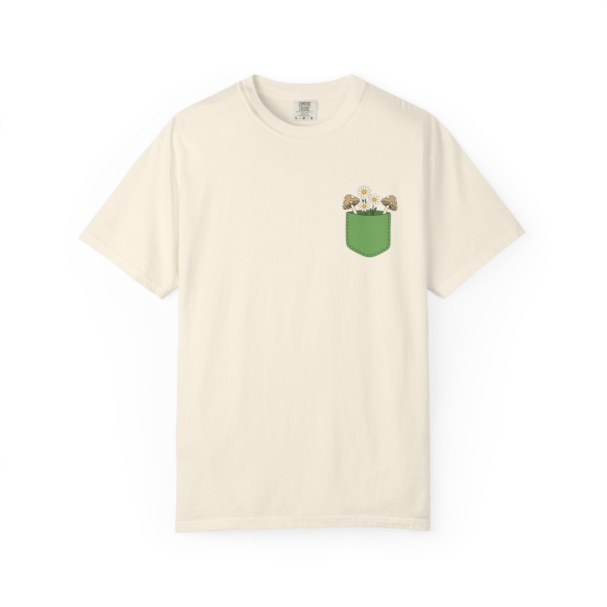Comfort Colors, Mushroom and Daisy Pocket T-Shirt, Cute Nature Kawaii Tee,  Unisex Garment-Dyed Tee, Flower Lover Shirt