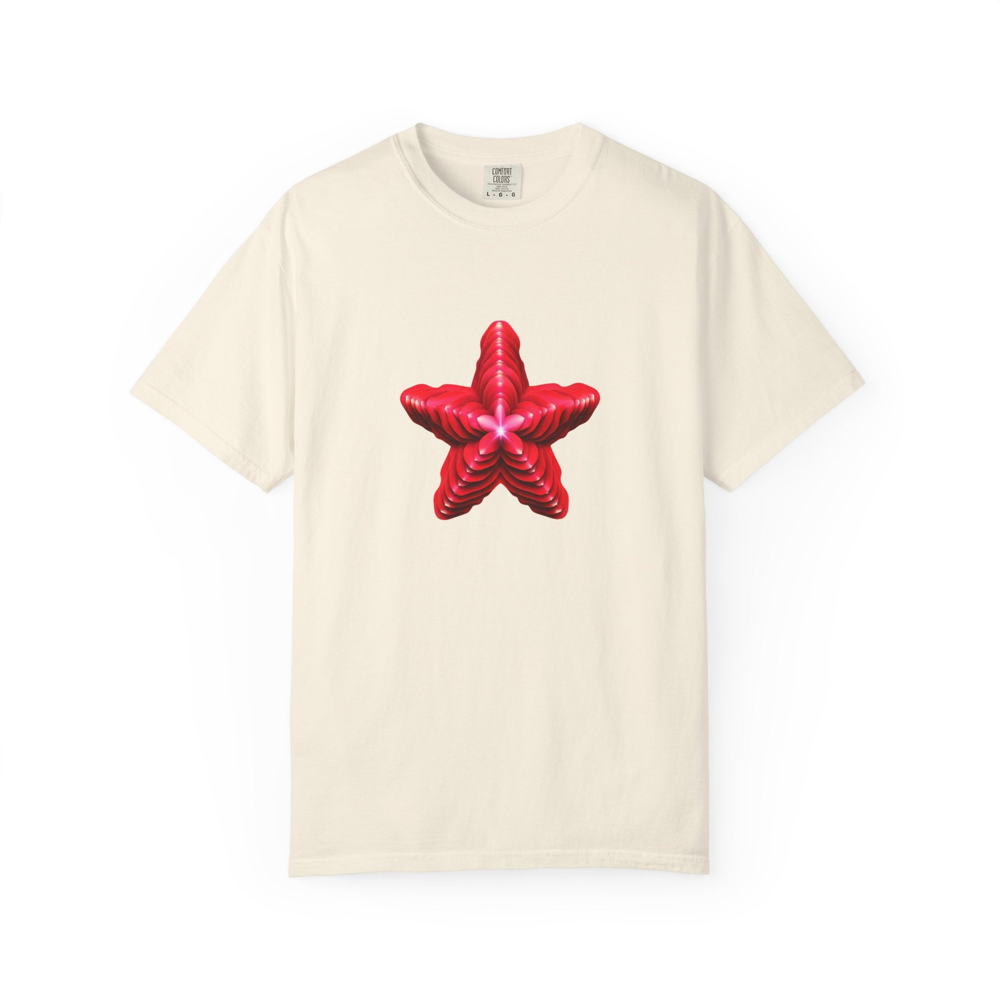 Comfort Colors® Red Star Flower T-shirt - Bold Artistic Graphic Tee, Red Star Tee, Flower Graphic Shirt, Bold Artistic Tee, Unique Pattern