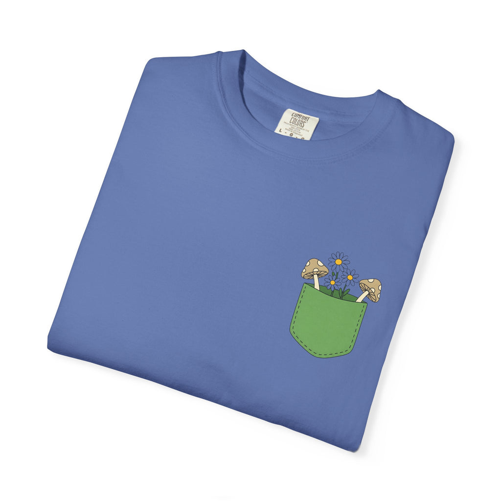 Comfort Colors, Mushroom and Daisy Pocket T-Shirt, Cute Nature Kawaii Tee,  Unisex Garment-Dyed Tee, Flower Lover Shirt