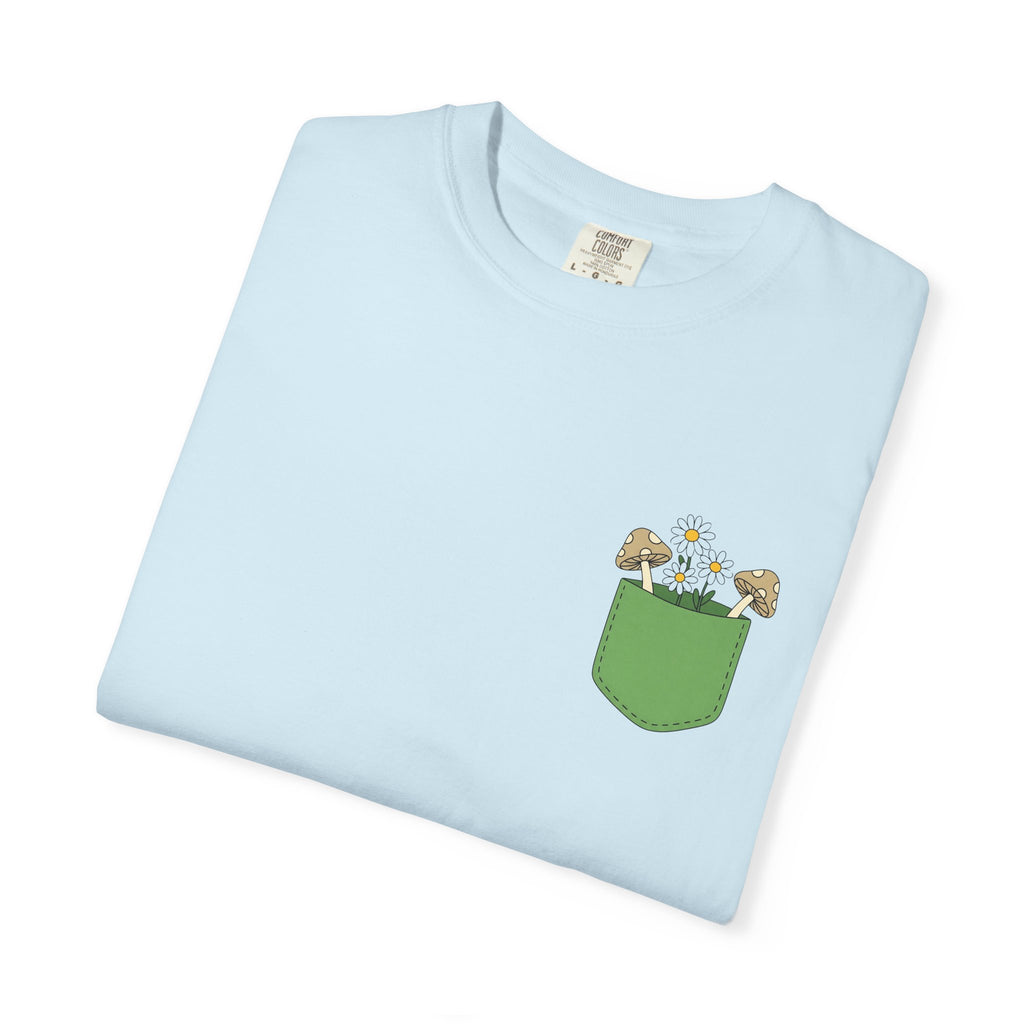 Comfort Colors, Mushroom and Daisy Pocket T-Shirt, Cute Nature Kawaii Tee,  Unisex Garment-Dyed Tee, Flower Lover Shirt